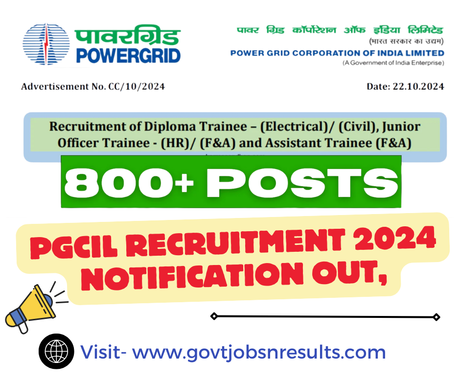 You are currently viewing PGCIL Recruitment 2024: 802 Opportunities for JOT, Diploma, and Assistant Trainee Roles – Apply Today.!